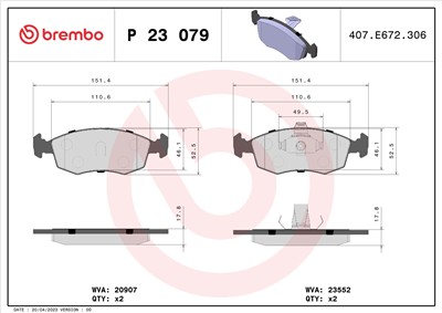 BREMBO P 23 079 Číslo výrobce: 20907. EAN: 8020584051498.