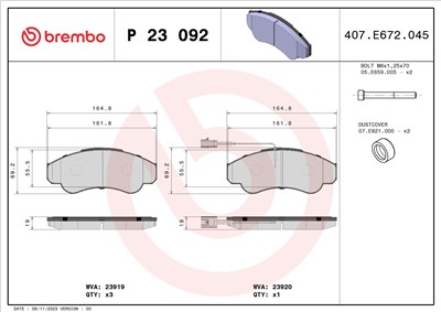 BREMBO P 23 092 Číslo výrobce: 23920. EAN: 8020584051627.