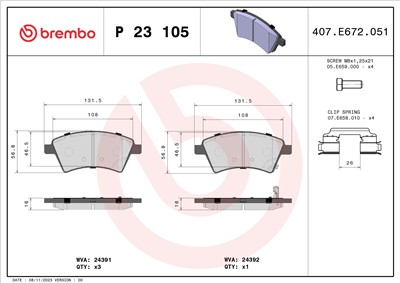 BREMBO P 23 105 Číslo výrobce: 24391. EAN: 8020584059418.