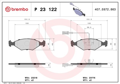 BREMBO P 23 122 Číslo výrobce: 23218. EAN: 8020584060353.