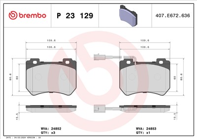 BREMBO P 23 129 Číslo výrobce: 24852. EAN: 8020584090473.