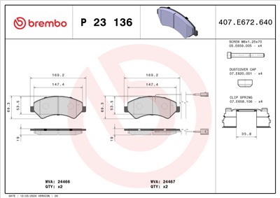 BREMBO P 23 136 Číslo výrobce: 24466. EAN: 8020584102978.