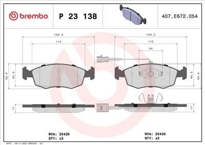 BREMBO P 23 138 Číslo výrobce: 25430. EAN: 8020584104835.