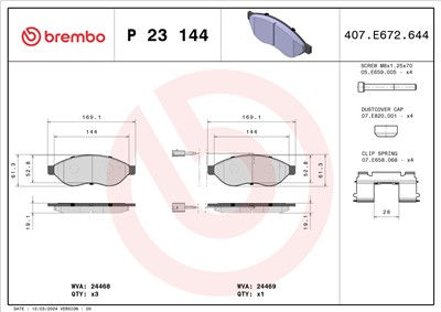 BREMBO P 23 144 Číslo výrobce: 24468. EAN: 8020584108833.