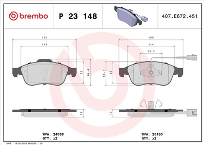 BREMBO P 23 148 Číslo výrobce: 24538. EAN: 8020584109595.