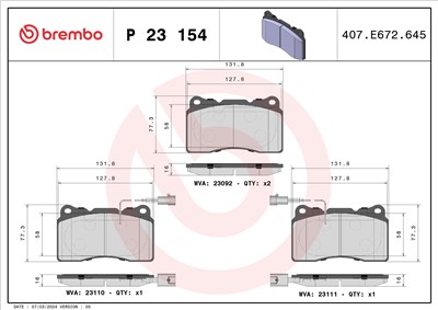 BREMBO P 23 154 Číslo výrobce: 23092. EAN: 8020584110010.