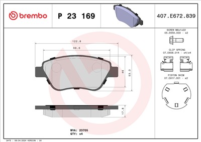 BREMBO P 23 169 Číslo výrobce: 23705. EAN: 8020584084038.