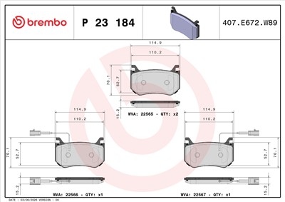 BREMBO P 23 184 Číslo výrobce: 22565. EAN: 8020584087374.