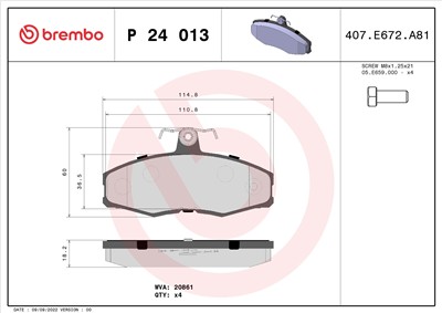 BREMBO P 24 013 Číslo výrobce: 20861. EAN: 8020584051856.