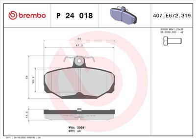 BREMBO P 24 018 Číslo výrobce: 20981. EAN: 8020584051900.