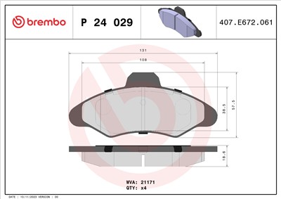 BREMBO P 24 029 Číslo výrobce: 21171. EAN: 8020584052013.