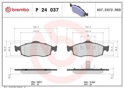 BREMBO P 24 037 Číslo výrobce: 21394. EAN: 8020584052099.