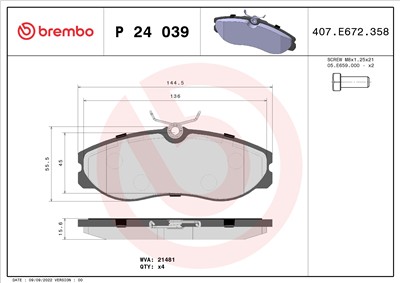 BREMBO P 24 039 Číslo výrobce: 21481. EAN: 8020584052112.