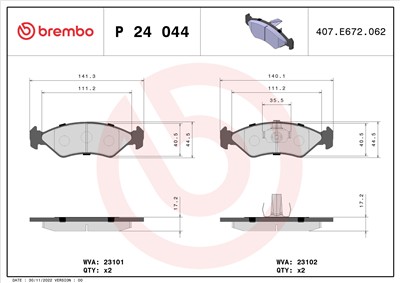 BREMBO P 24 044 Číslo výrobce: 23101. EAN: 8020584052167.
