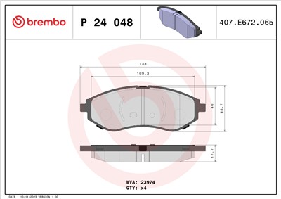BREMBO P 24 048 Číslo výrobce: 23974. EAN: 8020584052204.