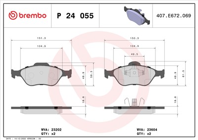 BREMBO P 24 055 Číslo výrobce: 23604. EAN: 8020584052273.