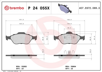 BREMBO P 24 055X Číslo výrobce: 23202. EAN: 8020584068748.