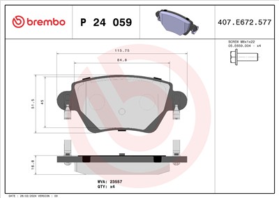 BREMBO P 24 059 Číslo výrobce: 23557. EAN: 8020584052310.