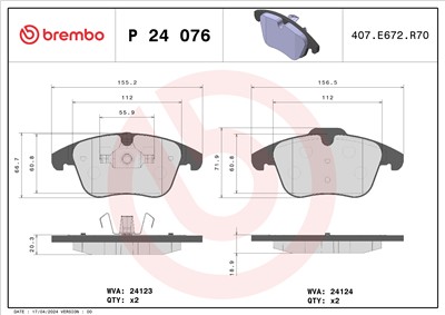 BREMBO P 24 076 Číslo výrobce: 24123. EAN: 8020584060490.