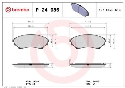 BREMBO P 24 086 Číslo výrobce: 24672. EAN: 8020584091159.