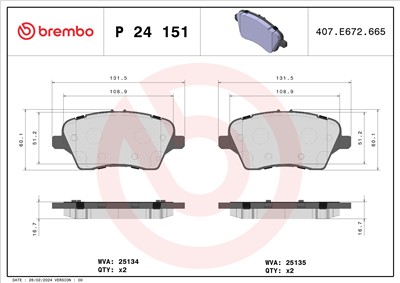 BREMBO P 24 151 Číslo výrobce: 25134. EAN: 8020584103036.
