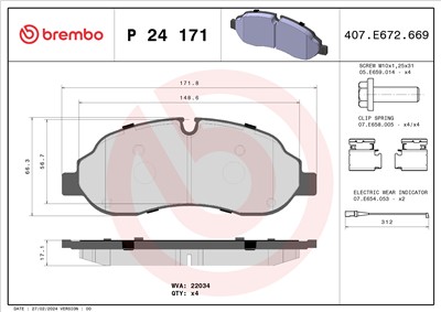 BREMBO P 24 171 Číslo výrobce: 22034. EAN: 8020584081167.
