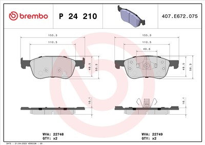 BREMBO P 24 210 Číslo výrobce: 22748. EAN: 8020584069936.
