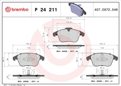 BREMBO P 24 211 Číslo výrobce: 25592. EAN: 8020584069974.