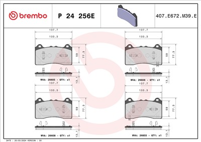 BREMBO P 24 256E Číslo výrobce: D2390 9618. EAN: 8020584122136.
