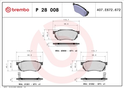 BREMBO P 28 008 Číslo výrobce: 20194. EAN: 8020584052426.