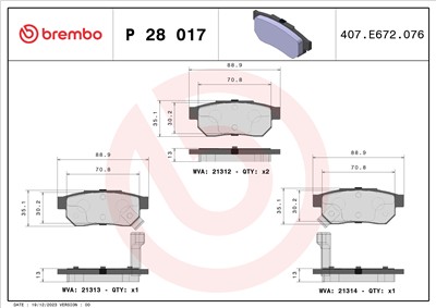 BREMBO P 28 017 Číslo výrobce: 21312. EAN: 8020584052518.