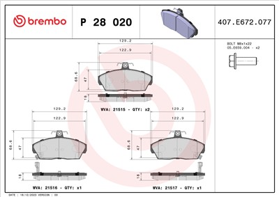BREMBO P 28 020 Číslo výrobce: 21516. EAN: 8020584052549.