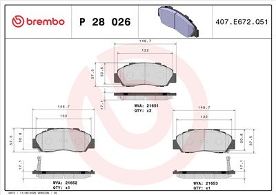 BREMBO P 28 026 Číslo výrobce: 21651. EAN: 8020584052600.