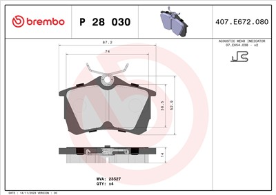 BREMBO P 28 030 Číslo výrobce: 23527. EAN: 8020584052648.