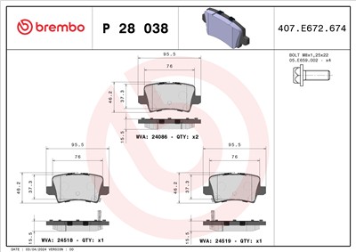BREMBO P 28 038 Číslo výrobce: 24518. EAN: 8020584059517.