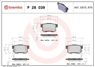 BREMBO P 28 039 Číslo výrobce: 23652. EAN: 8020584059753.