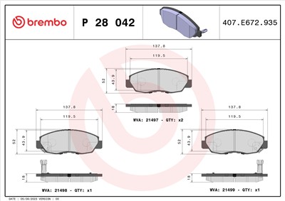 BREMBO P 28 042 Číslo výrobce: 21498. EAN: 8020584060551.