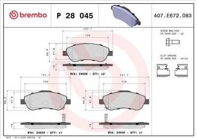 BREMBO P 28 045 Číslo výrobce: 24639. EAN: 8020584060582.