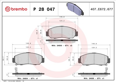BREMBO P 28 047 Číslo výrobce: 24054. EAN: 8020584060605.