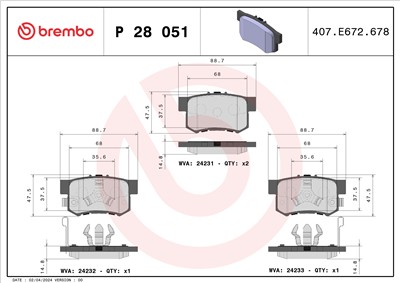 BREMBO P 28 051 Číslo výrobce: 24231. EAN: 8020584091104.