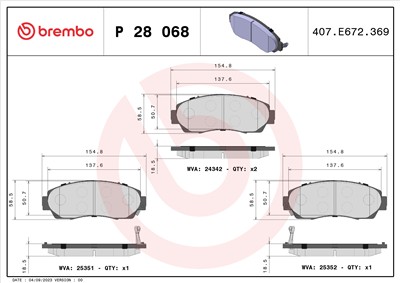 BREMBO P 28 068 Číslo výrobce: 25351. EAN: 8020584104958.
