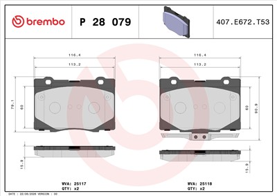 BREMBO P 28 079 Číslo výrobce: 25117. EAN: 8020584080023.