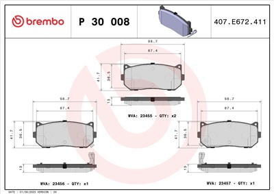 BREMBO P 30 008 Číslo výrobce: 23456. EAN: 8020584052785.