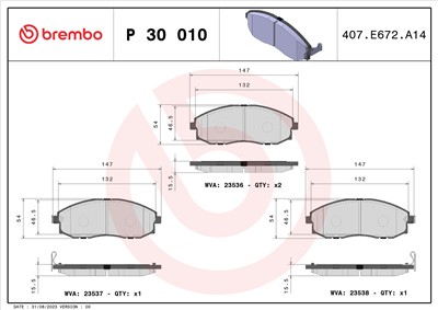 BREMBO P 30 010 Číslo výrobce: 23537. EAN: 8020584052808.