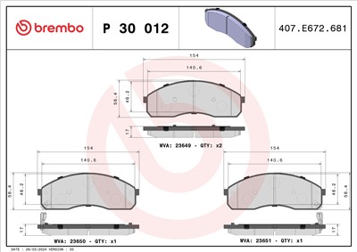 BREMBO P 30 012 Číslo výrobce: 23649. EAN: 8020584052822.