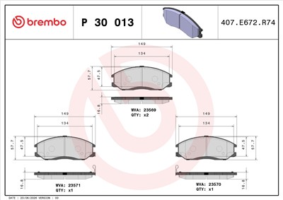 BREMBO P 30 013 Číslo výrobce: 23569. EAN: 8020584052839.