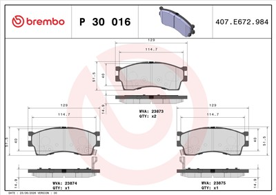 BREMBO P 30 016 Číslo výrobce: 23873. EAN: 8020584052860.