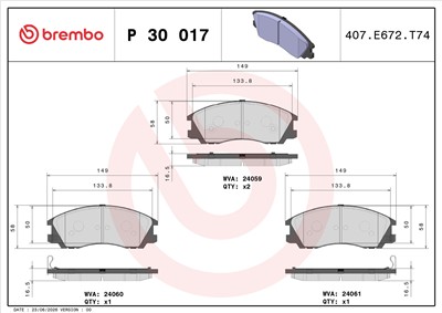 BREMBO P 30 017 Číslo výrobce: 24059. EAN: 8020584052877.