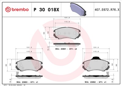 BREMBO P 30 018X Číslo výrobce: 23891. EAN: 8020584068854.