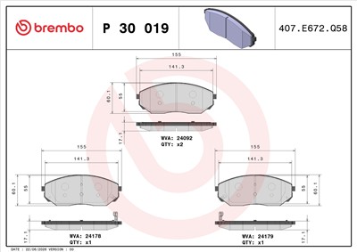 BREMBO P 30 019 Číslo výrobce: 24092. EAN: 8020584052891.